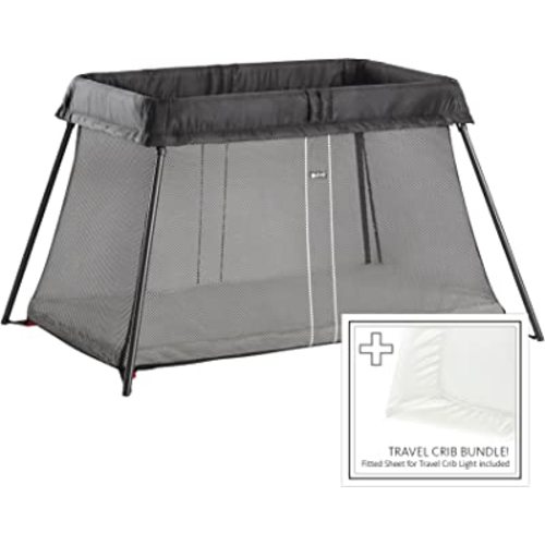 BabyBjörn Travel Crib Light + Fitted Sheet Bundle Pack, Black, One Size (640001US)