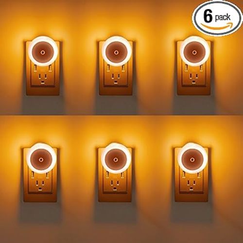 KINUR 6 Pack Amber Night Light, LED Night Lights Plug into Wall with Dusk to Dawn sensors, Plug in Night Lights for Kids Room, Bedroom, Bathroom, Baby Nursery,Stair Lights, Hallway Light