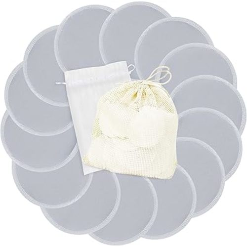 wegreeco Nursing Breast Pads (14 Pack) + Laundry Bag & Travel Storage Bag, 4.7 inch Option - Washable & Reusable Breastfeeding Nursing Pads (Grey, Large, Plain Shape)