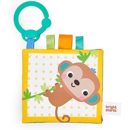 Bright Starts Safari Buddies Soft Book, Crinkle Plush Pages with Lion, Monkey, Elephant & More, Baby's First Book, Unisex, Ages 0+