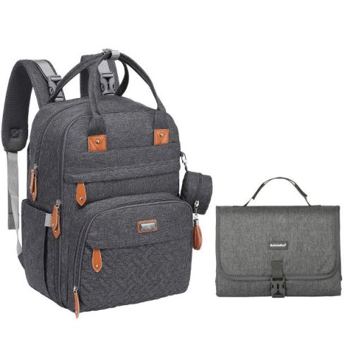 BabbleRoo Diaper Bag Backpack Stylish Hands-Free Baby Bag with Changing Pad, Stroller Straps & Water-Resistant