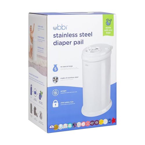 Ubbi Steel Diaper Pail, White