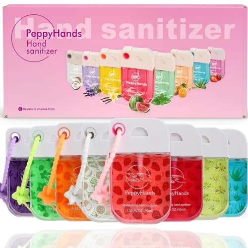 PeppyHands 8 Pcs Hand Sanitizer Spray, Spray Hand Sanitizer Travel Size With Keychain, 8 Scents, 10.8 FL. OZ. Hand Sanitizer for Kids School Gifts for Women, Teen, Girl (8Pcs)