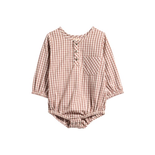 Gingham Check Long Sleeve Organic Cotton Bodysuit