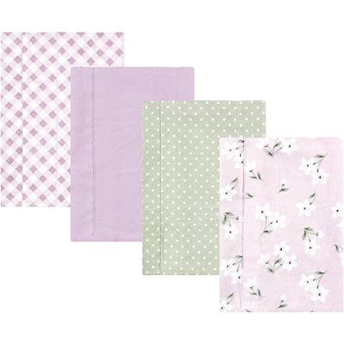Hudson Baby Unisex Baby Cotton Flannel Burp Cloths, Purple Dainty Floral 4 Pack, One Size