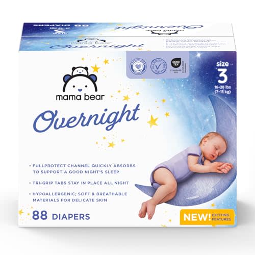 Amazon Brand - Mama Bear Overnight Baby Diapers with Leak Protection, Fragrance-Free, Size 3, 88 Count