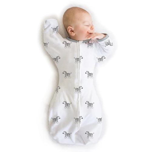 Amazing Baby Transitional Swaddle Sack, Arms Up Half-Length Sleeves & Mitten Cuffs, Swaddle for Newborn Transition to Baby Sleep Sack Wearable Blanket, Small, 0-3 Month, 6-14 lb, Little Zebra