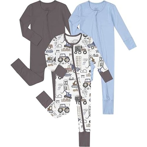 Jimonda Baby Boys Romper Fold-Over Footies and Mitten Pajamas Long Sleeve Sleeper Newborn Girl Footless Clothes 3-Packs