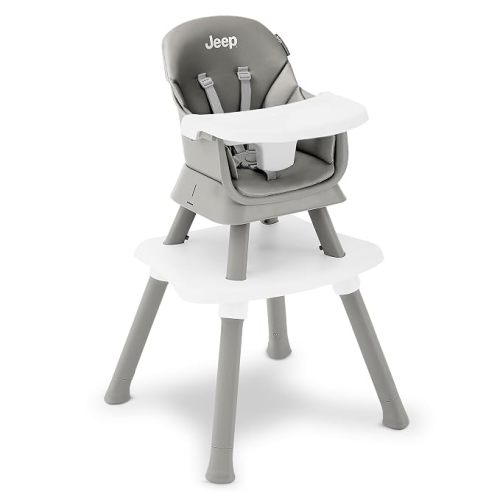 Jeep Milestone 6-in-1 Convertible High Chair by Delta Children, Light Grey | 6-in-1 High Chair Converts to Stool, Booster Seat, Toddler Chair, Activity Table and Desk and Chair for Babies & Toddlers