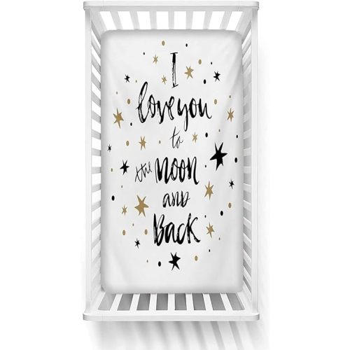 I Love You Fitted Crib Sheet,Hand Drawn I Love You to The Moon and Back Quote Stars Valentines Celebration Microfiber Silky Soft Toddler Mattress Sheet Fitted,28"x 52"x 8'',Baby Sheet for Boys Girls