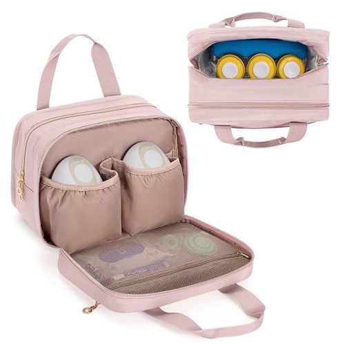 Damero Wearable Breast Pump Bag Compatible with Elvie, Willow and Momcozy Breast Pump, Carrying Case for Wearable Breast Pumps, Pump Parts and More, Pink