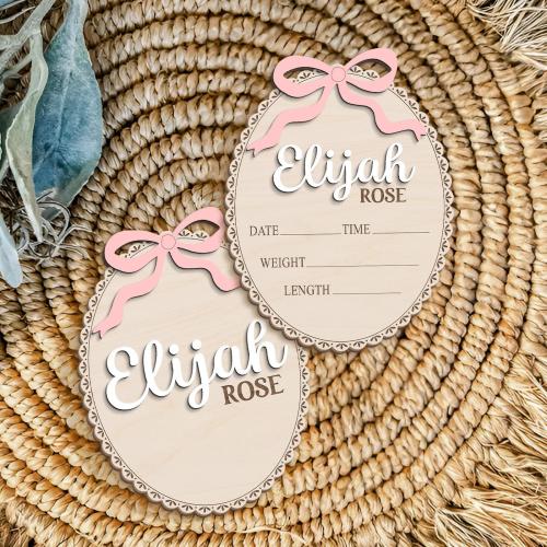 Baby Birth Stats Sign, Coquette Bow Baby Announcement Sign, Hospital Baby Girl Name Sign, Baby Name Reveal, Baby Shower Gift, Nursery Decor