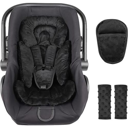 Infant Car Seat Insert Boy Girl, 3 in 1 Newborn Carseat Insert with Strap Pads, Car Seat Head Support for Baby Strollers, Swings, and Bouncers, Comfortable and Machine Washable, Black