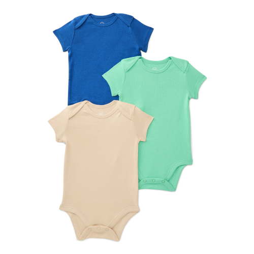 Wonder Nation Baby Boys Bodysuit with Short Sleeves, 3-Pack, Sizes 0-24 Months