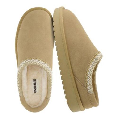 CUSHIONAIRE Women's Keto Slip-On Suede Mule Slipper - Cozy & Stylish, Memory Foam & Faux Fur Lining -Biscuit 8W