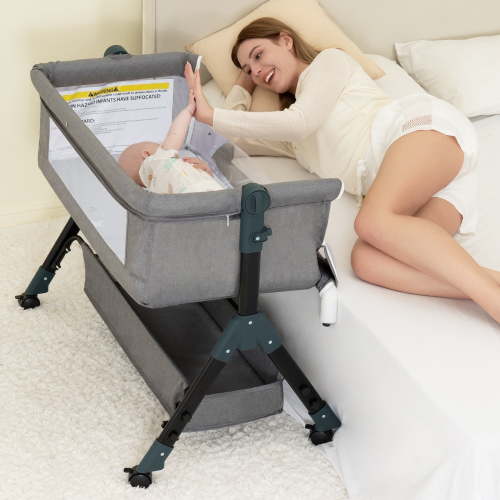 Baby Bassinet, Adjustable Baby Bedside Sleeper Bassinet with 360°Wheel, Baby Cradle for Infant,0-6 Months, light gray