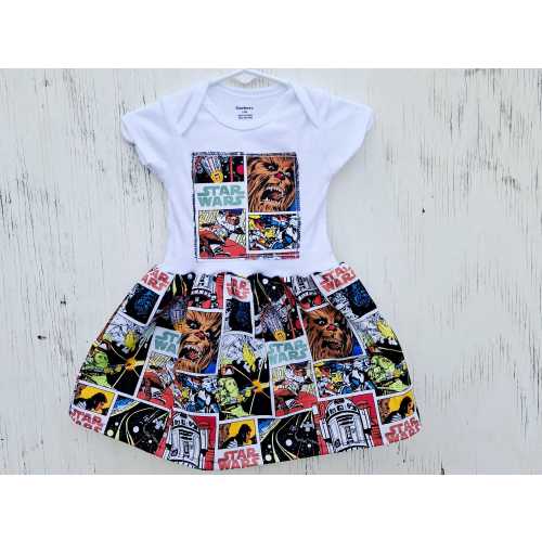 Space Wars Onsie baby dress or toddler tshirt dress, baby shower gift, layette, bodysuit, star ships, Chewy