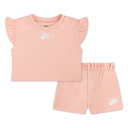 Baby Girls Nike French Terry Ruffle Sleeve Top & Shorts 2-Piece Set