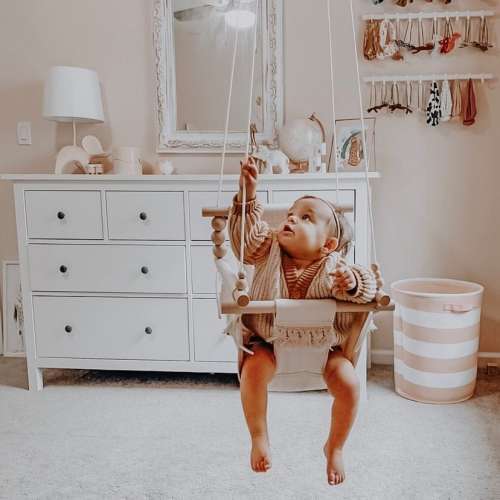 Natural Boho Baby Swing with Fringe: Fully Assembled Nursery Decor