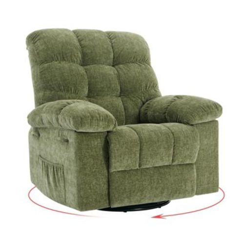 Coucheta 360° Swivel Rocking Recliner Chair, Upholstered Fabric Glider Nursery Chair with Side Pockets for Nursery, Living Room & Bedroom