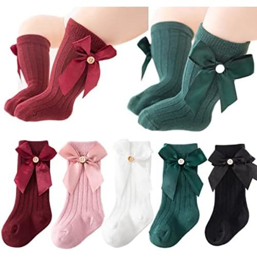 Calcetines altos hasta la rodilla para bebés recién nacidos, vestido de princesa con lazo, calcetines de punto, calcetines de tubo con volantes uniformes