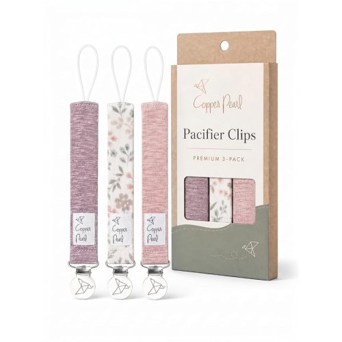 Copper Pearl 3-Pack Pacifier Holders: Premium Knit Binky Clips for Baby Girls and Boys - Stylish Stainless Steel Design for Secure No-Drop Attachment - Air