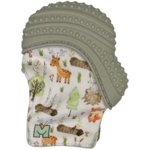 Malarkey Kids Baby Teething Mitten, Munch Mitt Baby Chew Toy - Protects Hands from Chewing & Saliva, Heals Aching Gums, Promotes Sound & Visual Stimulation for Babies Up to 1-Year-Old (Grey Woodland)