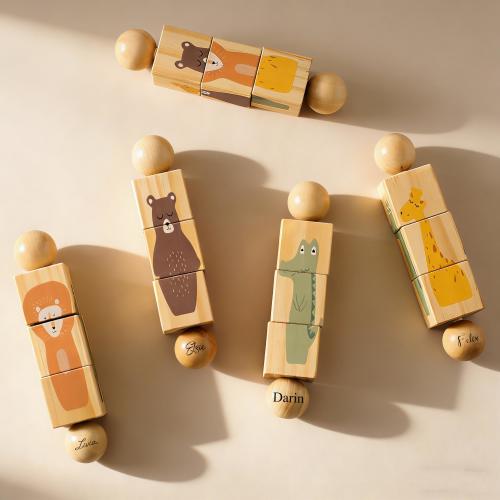 Custom Name Wooden Animal Puzzle, Rotating Montessori Toy for Babies & Toddlers, Personalized Baby Gift