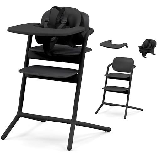 Cybex LEMO High Chair 3-in-1 Set with Baby Set + Snack Tray - Modern Design, One-Hand Depth & Height Adjustment & Anti-Tip Wheels - from 6 Months, Convertible to Adult Chair, Stunning Black