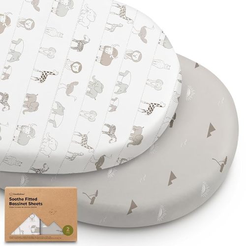 2-Pack Organic Bassinet Sheets for Girls, Boys - 100% Cotton Bassinet Mattress Sheets Compatible with Halo Bassinest Swivel Sleeper, Graco,Baby Delight,Chicco,Unisex Fitted Bassinet Sheets (Savannah)