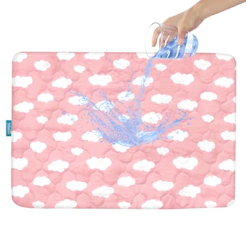 Pack and Play Mattress Protector Sheets, Waterproof Mattress Pad Cover | Noiseless & 4 Layers Playpen/Playard Sheet Compatible with Graco Pack n Play & Dream On Me & Pamo Babe, Pink Cloud, 39" x 27"