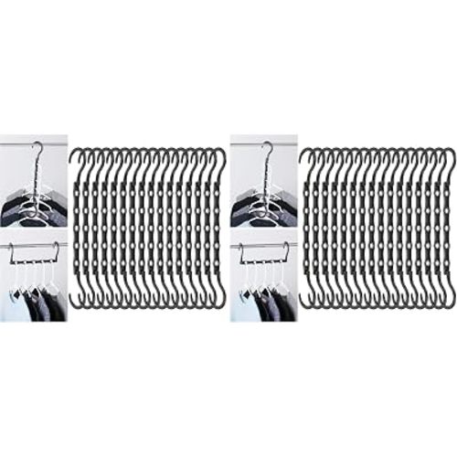 Mr. Pen- Space Saving Hangers for Clothes, 16 pcs, Black, Plastic Multi Clothes Hangers Space Saving, 5 Slots, 360° Rotating Hooks (Pack of 2)
