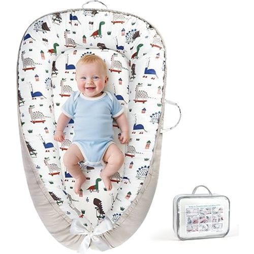 KISS GOLD Baby Lounger - Breathable Soft Cotton Cover Baby Lounger Nest, Babies Essentials Gifts, Portable Lounger for Baby Tummy Time Floor Playing Seated Support for Home and Travel