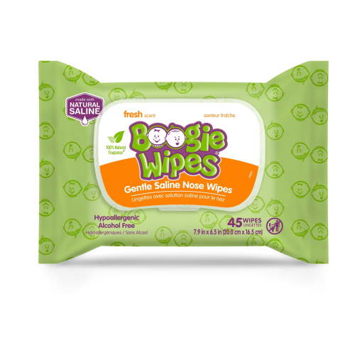 Boogie Wipes Saline Nose Wipes, Hypoallergenic & Alcohol-Free, Fresh Scent, 45 Count HSA/FSA Eligible