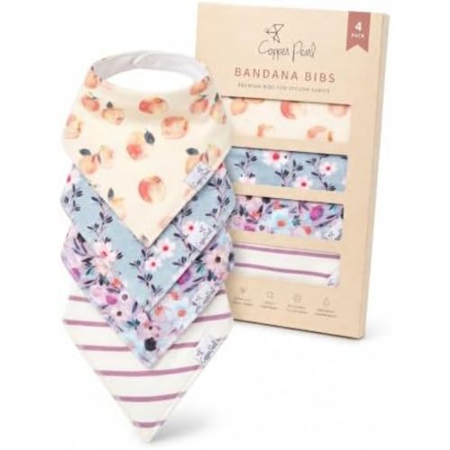 Copper Pearl Baby Bibs 4 Pack, Bandana Drool Bibs for Baby Girl & Boy, Soft Cotton Bibs for Drooling and Teething
