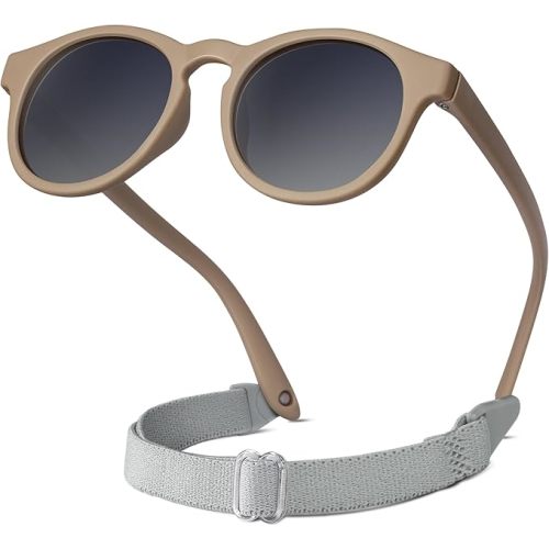 RIVBOS Baby Wrap Polarized UV400 Sunglasses Soft Frame with Secure Strap for Toddler,Infant and Newborn (0-18 Months) Brown&Grey Lens RBK070