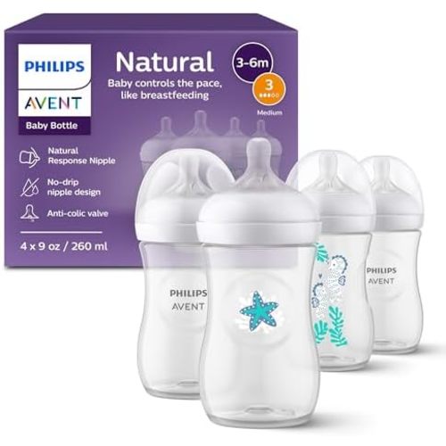 Philips Avent Natural Baby Bottles, Medium Flow, 9 oz, BPA-Free, 4-Pack