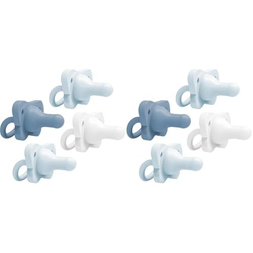 Dr. Brown's HappyPaci 100% Silicone Baby Pacifier, Contoured One-Piece Design, Light-Blue, Blue, White, 0-6m, BPA-Free, 8-Pack
