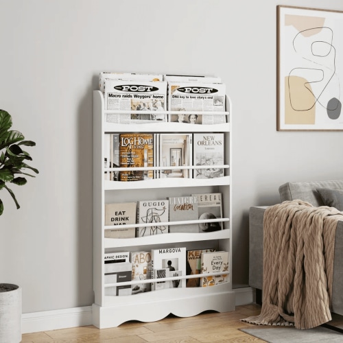 Homfa 4-Tier Kids Bookshelf, Wall Mounted Book Display Shelf for Children's Study Room, Bedroom, White Finish