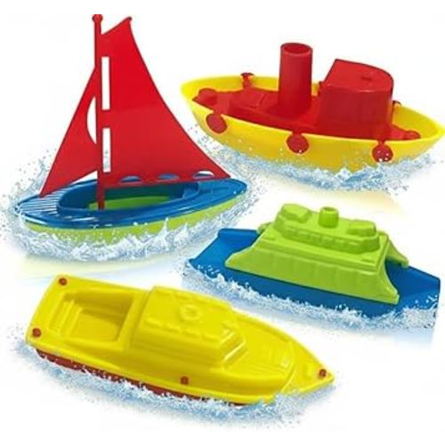 ArtCreativity Toy Boats for Water Play, (4 Pack), Pool Toys for Toddlers 3-5, Floating Toddler Pool Toys, Plastic Sailing Toy Boats for Bathtub, Summer Beach Play, Cute Party Favors for Boys & Girls