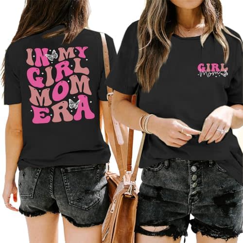 Mama Shirts for Women in My Girl Mom Era Shirt Funny Letter Printed Graphic Tees Casual Tops