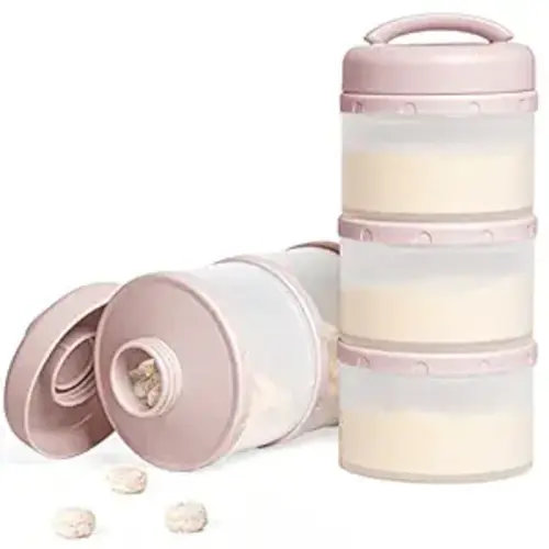 Termichy Stackable Formula Dispenser Portable Milk Powder Container, 2 Pack, Light Pink | Separated Compartments Premeasure Storage - Mess-Free Funnel Spout for No-Spill Pouring - for Home or Travel Use