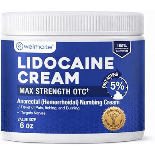 WELMATE, 5% Lidocaine Numbing Cream, Maximum Strength Pain Relief, 6 oz