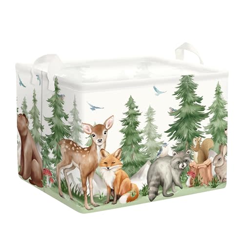 HUUMONSS Forest Animals Baby Laundry Hamper Collapsible Clothes Kids Storage Basket Bear Fox Large Boys Girls Gift Toy Box Bin for Nursery, Deer, 36L