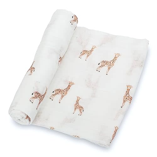 LollyBanks Baby Blanket, 100% Cotton Muslin Swaddle Blankets for Boys and Girls, Large 47 x 47 Inches Newborn Receiving Blankets, Soft and Breathable Newborn Blanket, Registry (Giraffe Print)