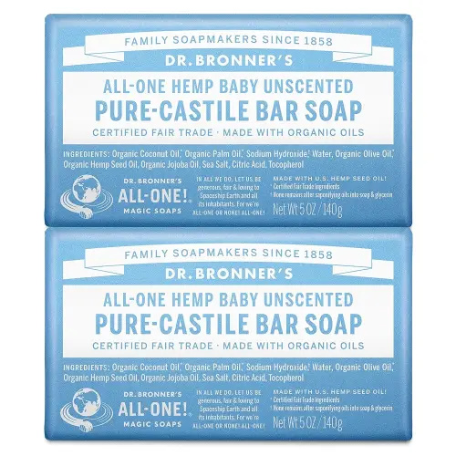 Dr. Bronner's Pure-Castile Baby Unscented Magic Bar Soaps - Made with Regenerative Organic Certified Oils - For Face, Hand, Hair Gentle on Sensitive Skin - Soap Bars for Men & Women -2 Pack, 10 oz