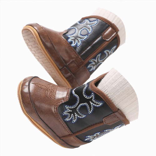 Gvdentm Girls Boots Winter Baby Boys Girls Western Cowboy Boots High Top Booties Toddler Soft Sole Non-Slip First Walker Crib Shoes(Coffee,3.5)