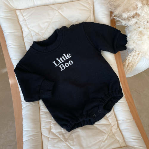 'Little Boo' Embroidered Sweater Bubble Romper