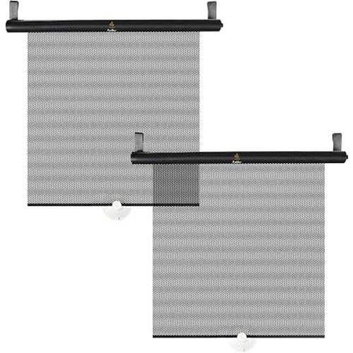 EcoNour Car Window Shades for Baby (2 Pack) | Retractable Shade for Car Side Window | Window Sun Shades with Suction Cups | Large Clips for Durability | Baby Travel Accessories (14" x 18")