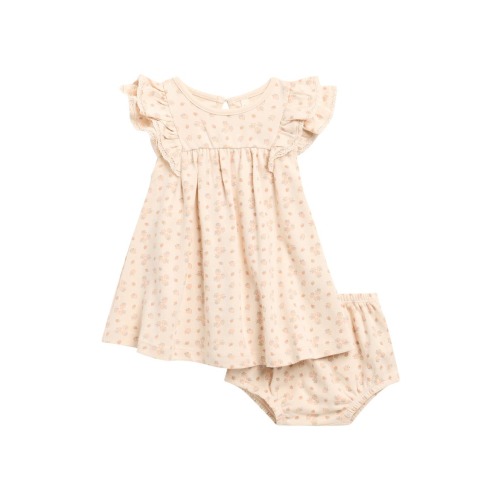 Lace Trim Ruffle Organic Cotton Dress with Bloomers